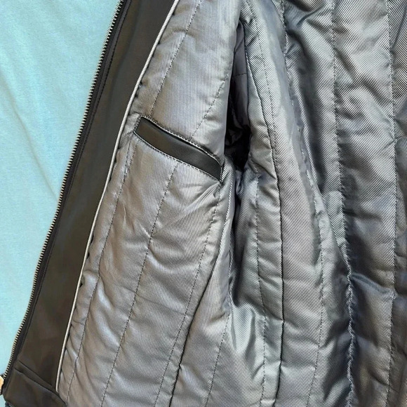 NWT Cole Haan Signature Men's Faux-Leather Jacket black Size Small moto full zip - Picture 9 of 11